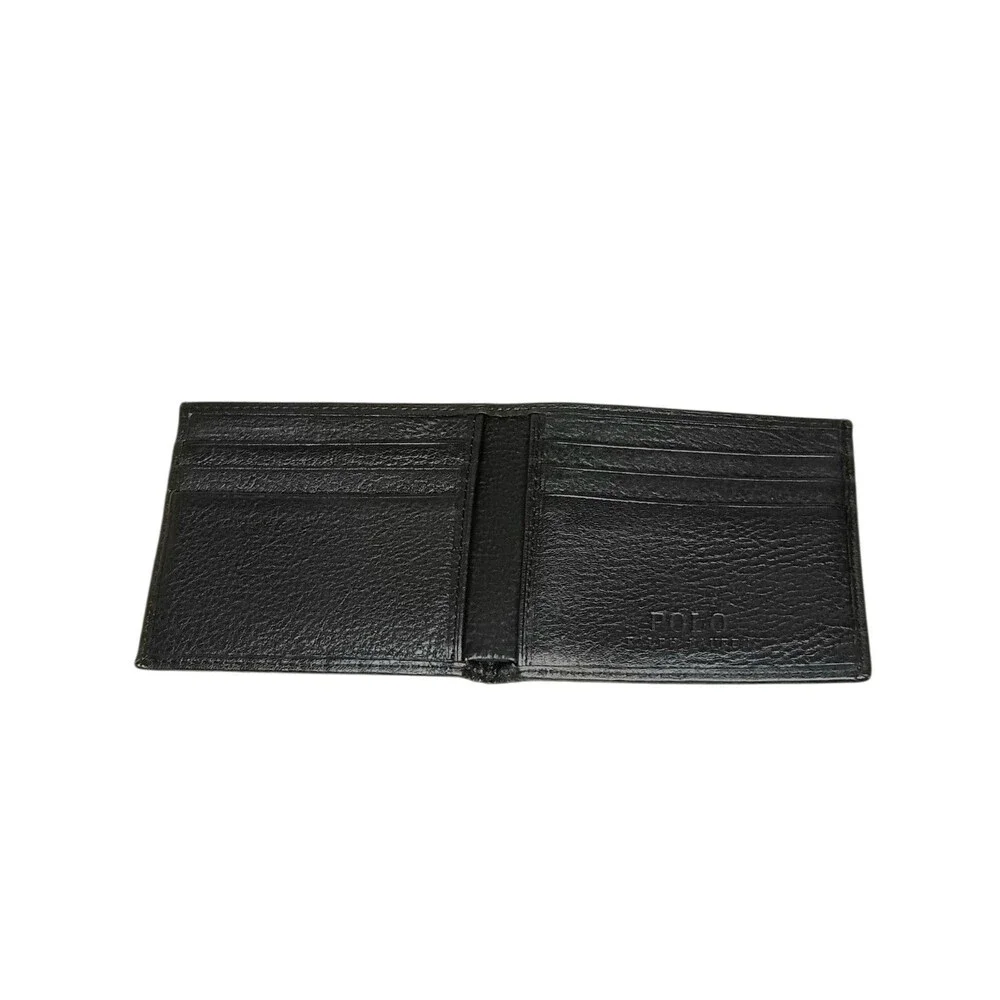 Polo Ralph Lauren Black Pebbled Leather Bifold Wallet with Embossed Pony Logo